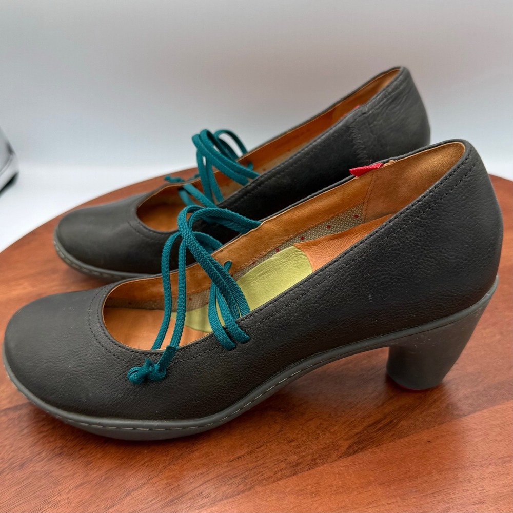 Camper‎ Beginner Heels Dark Gray Leather Elastic Mary Jane Pumps Womens 7 Twee - Picture 5 of 13
